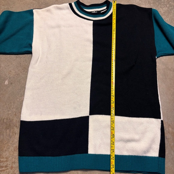 Sunbelt Sweater Vintage 90s  Colorblock Black Turquoise Artistic Womens OSFM - Picture 4 of 5
